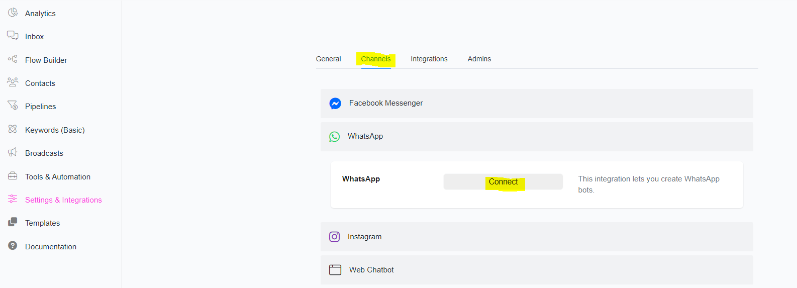 Step 1 — Add WhatsApp channel