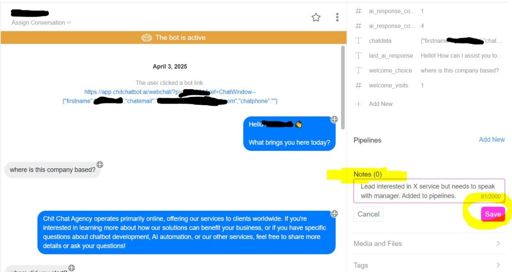add note - ChitChatBot - AI Bot Building Platform