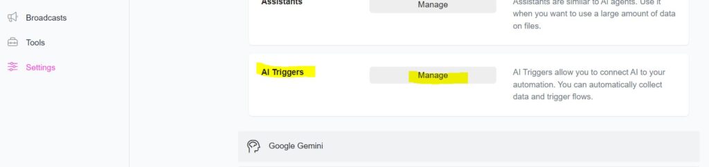 ai triggers settings - ChitChatBot - AI Bot Building Platform