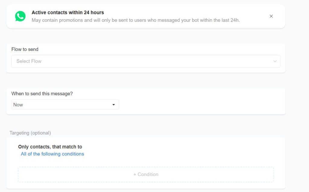 broadcasts whatsapp message setup - ChitChatBot - AI Bot Building Platform