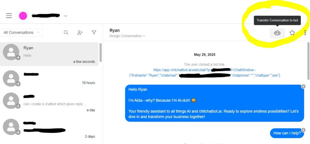 human bot transfer - ChitChatBot - AI Bot Building Platform