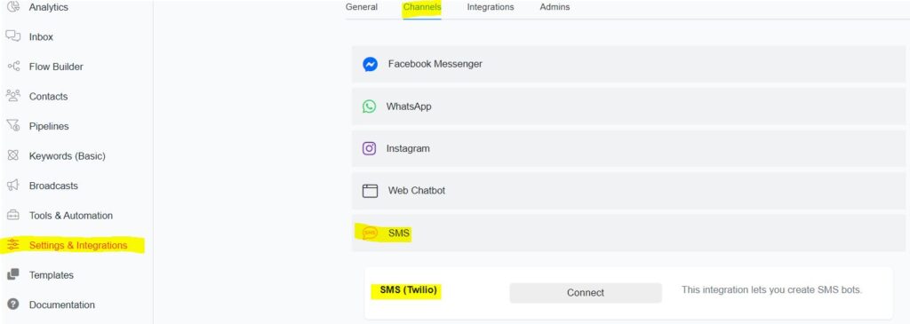 sms - ChitChatBot - AI Bot Building Platform