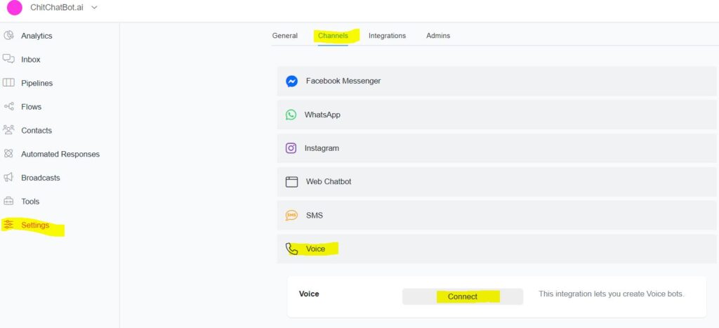 voice settings - ChitChatBot - AI Bot Building Platform
