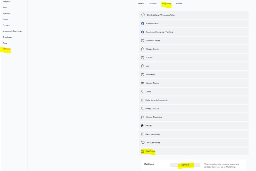 mailchimp - ChitChatBot - AI Bot Building Platform