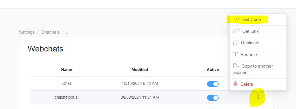 webchat code - ChitChatBot - AI Bot Building Platform