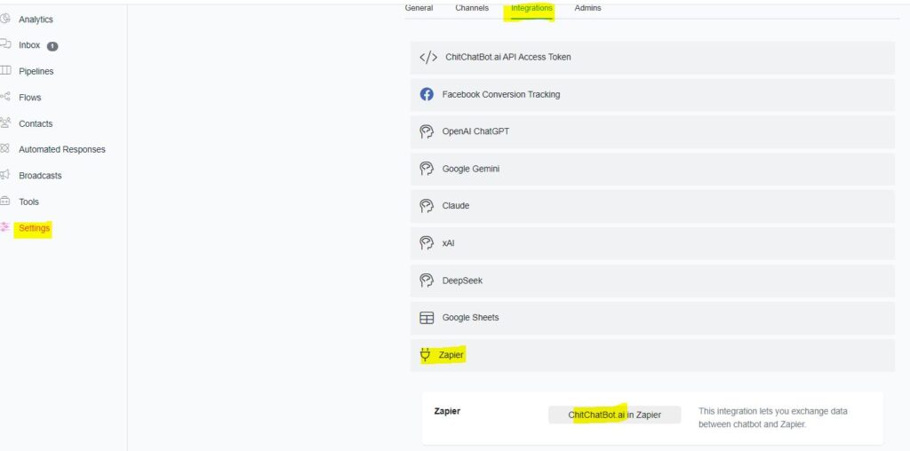 zapier - ChitChatBot - AI Bot Building Platform
